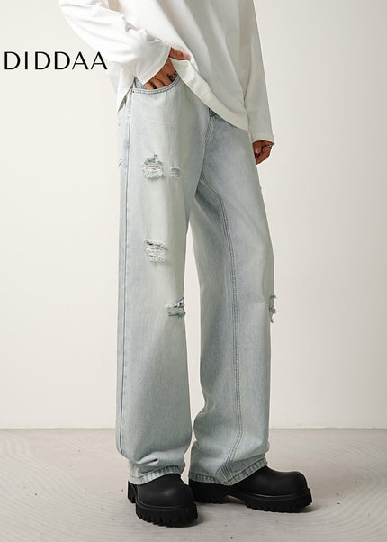Light Blue Loose Fit Wide-Leg Jeans for Men - Men’s Jeans
