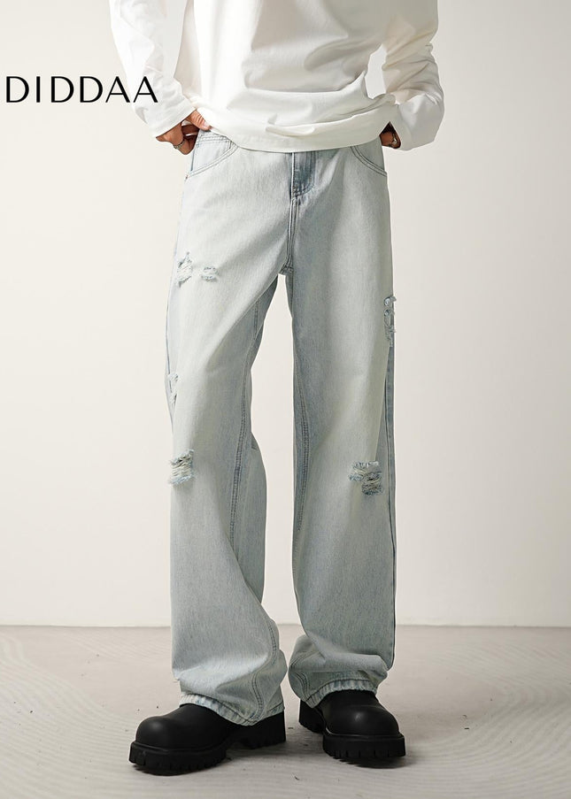 Light Blue Loose Fit Wide-Leg Jeans for Men - Men’s Jeans