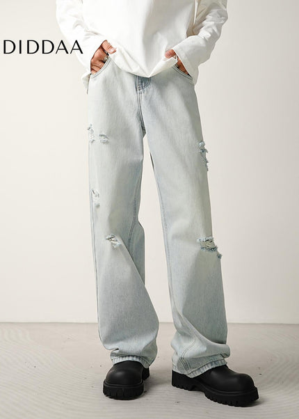 Light Blue Loose Fit Wide-Leg Jeans for Men - Men’s Jeans