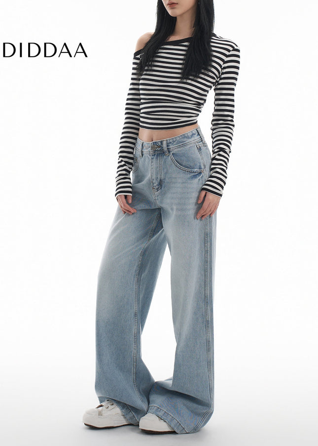 Light Blue Loose Fit Wide-Leg Jeans for Women - Women’s Jeans