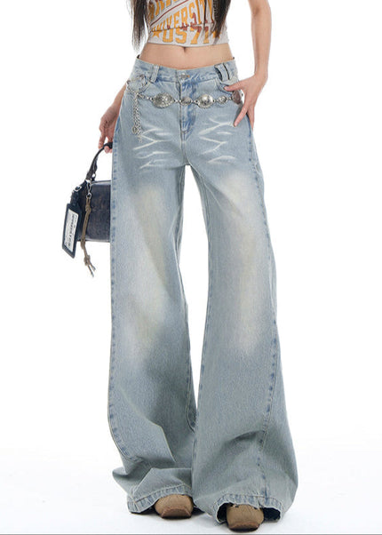 Light Blue Loose Fit Wide Leg Jeans for Women - Women’s Jeans