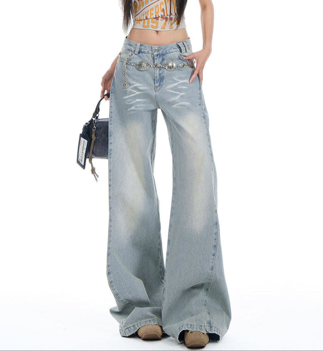 Light Blue Loose Fit Wide Leg Jeans for Women - Women’s Jeans