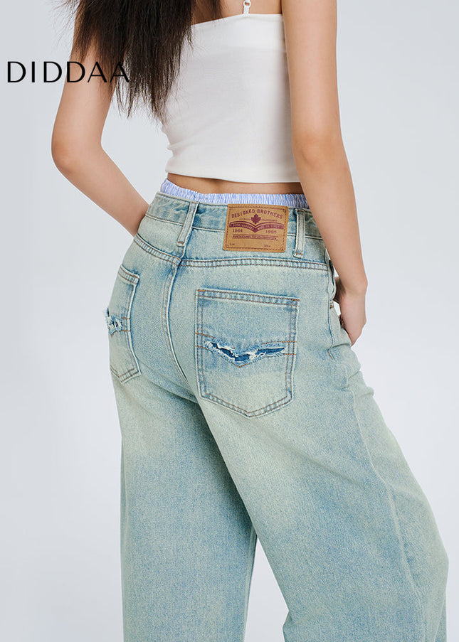 Light Blue Loose Fit Wide-Leg Jeans for Women - Women’s Jeans