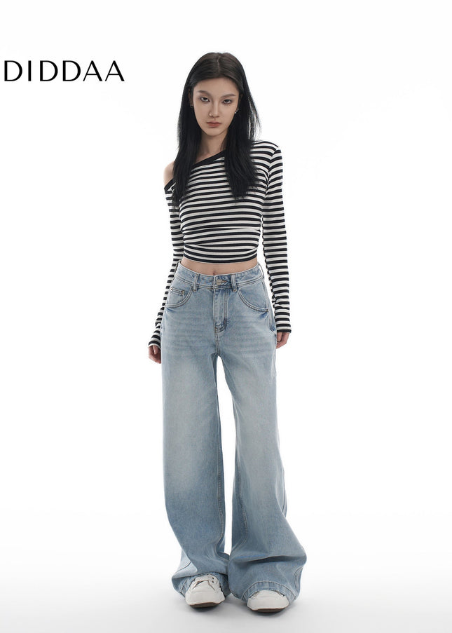 Light Blue Loose Fit Wide-Leg Jeans for Women - Women’s Jeans