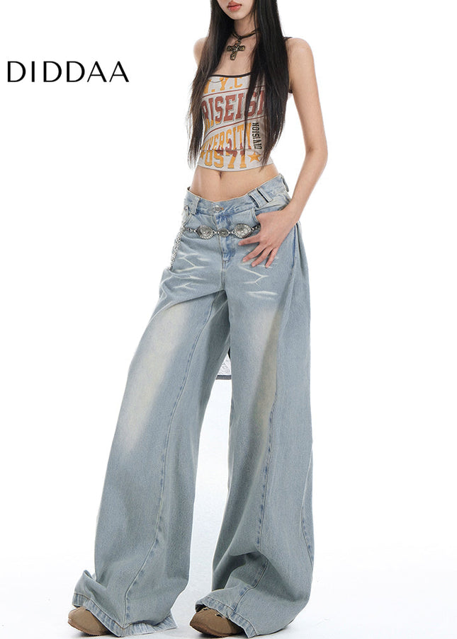Light Blue Loose Fit Wide Leg Jeans for Women - Women’s Jeans