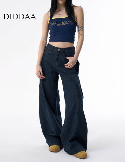 Light Blue Loose Fit Wide-Leg Jeans for Women - XS / Dark Blue - Women’s Jeans