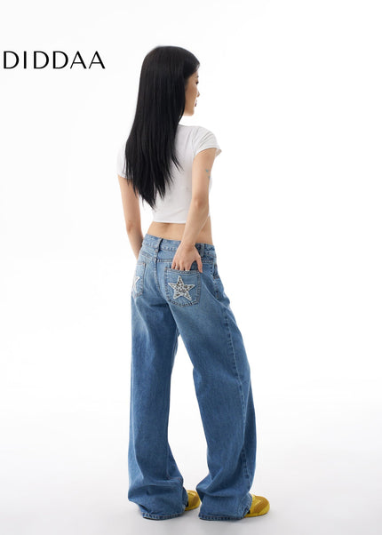Light Blue Loose Fit Wide Leg Mop Trousers - Women’s Jeans