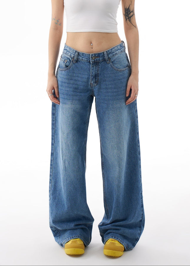Light Blue Loose Fit Wide Leg Mop Trousers - Women’s Jeans