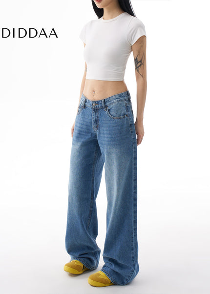Light Blue Loose Fit Wide Leg Mop Trousers - Women’s Jeans