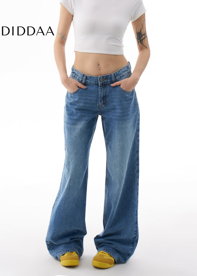 Light Blue Loose Fit Wide Leg Mop Trousers - Women’s Jeans