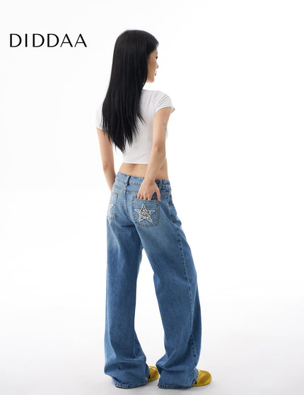 Light Blue Loose Fit Wide Leg Mop Trousers - XS / Mid Blue - Women’s Jeans