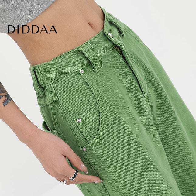 Light Blue Loose High Waist Wide Leg Jeans - S / Green - Women’s Jeans