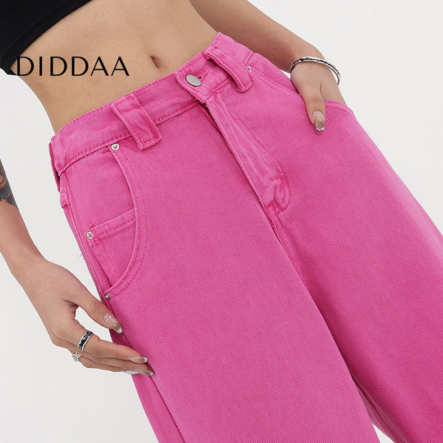 Light Blue Loose High Waist Wide Leg Jeans - S / Pink - Women’s Jeans