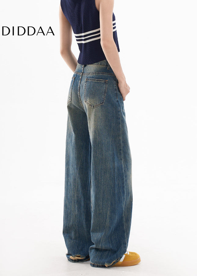 Light Blue Loose Ripped Wide-Leg Jeans for Women - Women’s Jeans