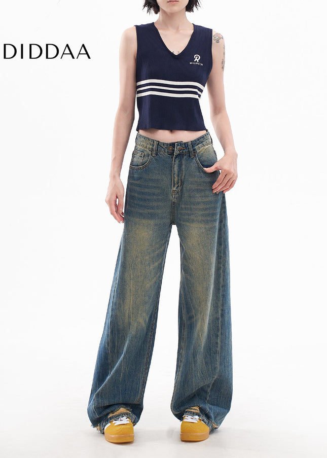 Light Blue Loose Ripped Wide-Leg Jeans for Women - Women’s Jeans