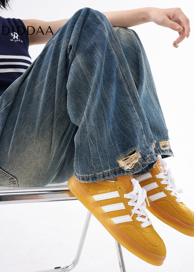 Light Blue Loose Ripped Wide-Leg Jeans for Women - Women’s Jeans