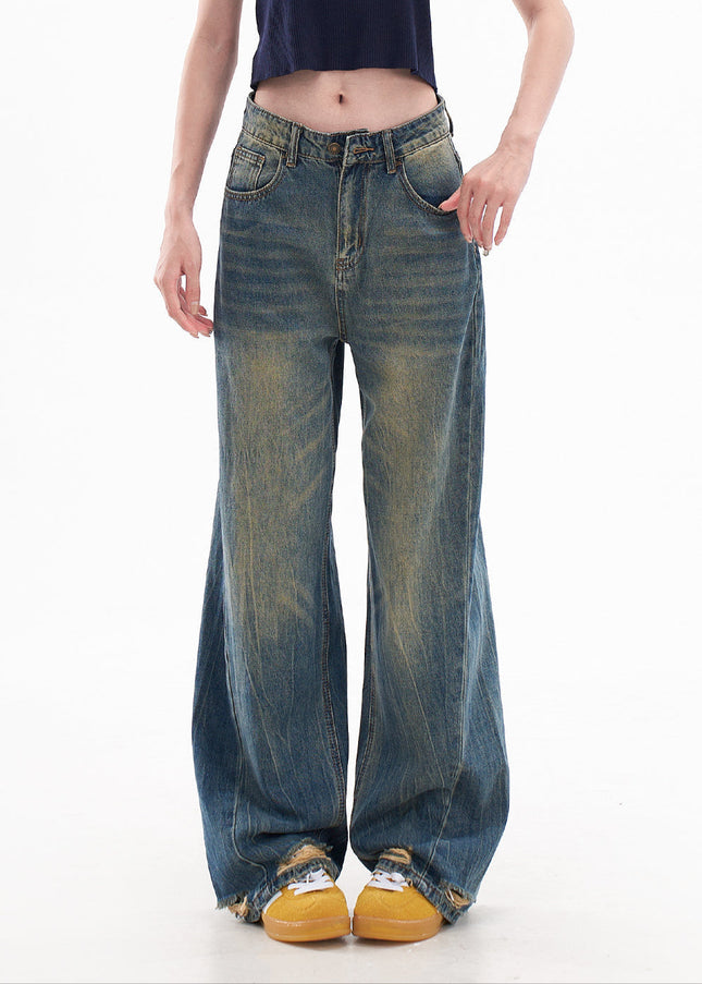 Light Blue Loose Ripped Wide-Leg Jeans for Women - Women’s Jeans