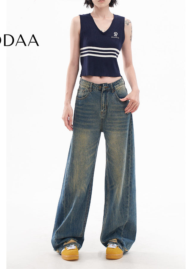 Light Blue Loose Ripped Wide-Leg Jeans for Women - Women’s Jeans