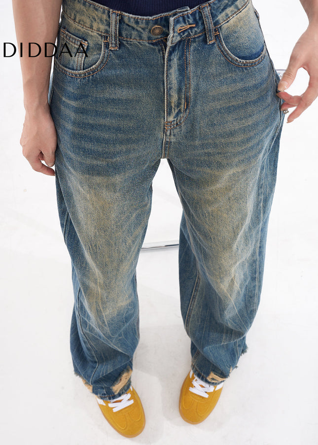 Light Blue Loose Ripped Wide-Leg Jeans for Women - Women’s Jeans