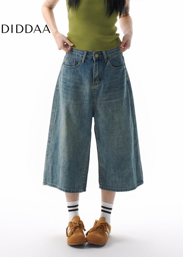 Light Blue Loose Straight Cropped Jeans Women’s 2025 Summer - Women’s Jeans