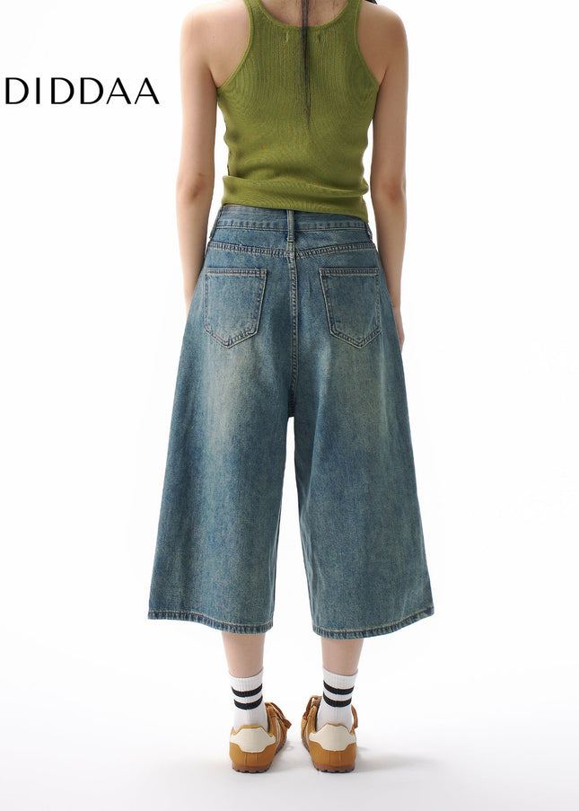 Light Blue Loose Straight Cropped Jeans Women’s 2025 Summer - Women’s Jeans