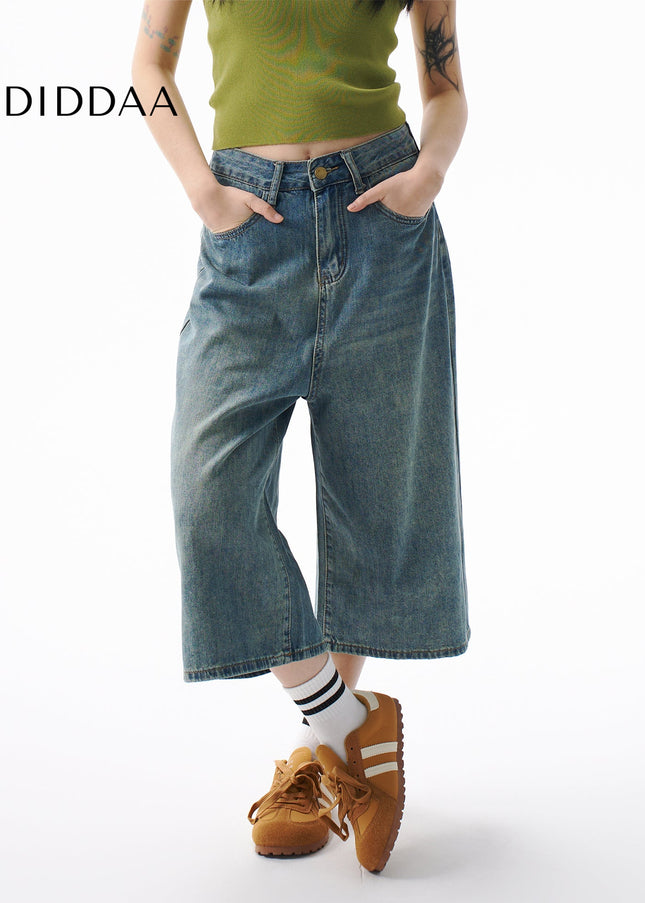 Light Blue Loose Straight Cropped Jeans Women’s 2025 Summer - Women’s Jeans