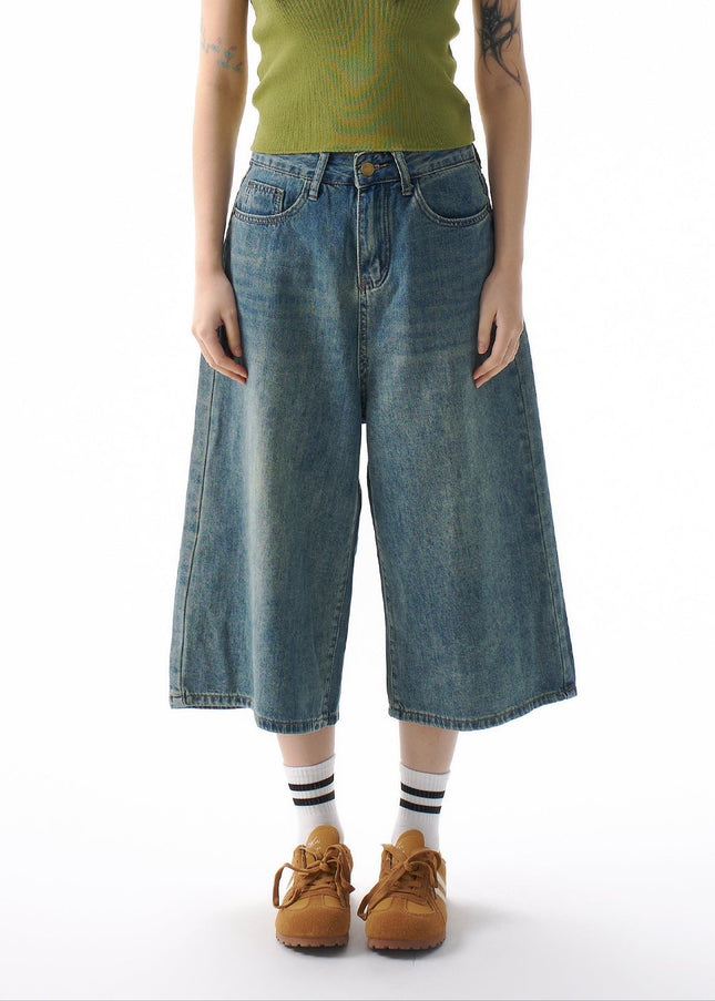 Light Blue Loose Straight Cropped Jeans Women’s 2025 Summer - Women’s Jeans