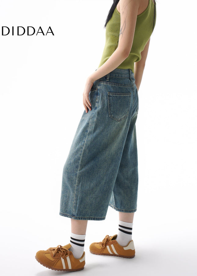 Light Blue Loose Straight Cropped Jeans Women’s 2025 Summer - Women’s Jeans