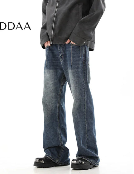 Light Blue Loose Wash Slim Flared Jeans Men’s Autumn Retro - S / Dark Blue - Men’s Jeans