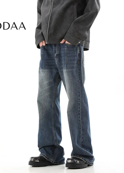 Light Blue Loose Wash Slim Flared Jeans Men’s Autumn Retro - S / Dark Blue - Men’s Jeans