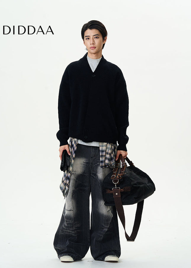 Light Blue Loose Wide-Leg Lightning Jeans for Couples - Women’s Jeans