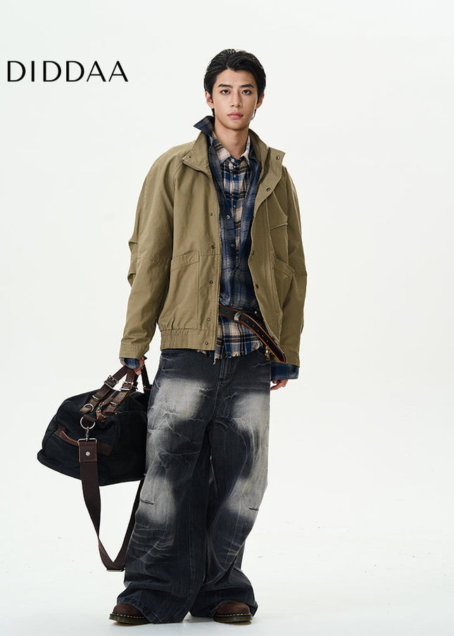 Light Blue Loose Wide-Leg Lightning Jeans for Couples - Women’s Jeans