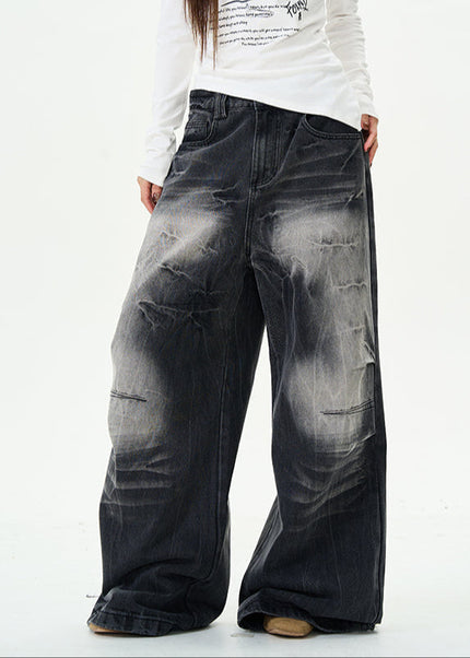 Light Blue Loose Wide-Leg Lightning Jeans for Couples - Women’s Jeans