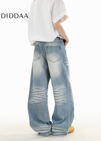 Light Blue Loose Wide-Leg Straight Jeans for Men and Women - Men’s Jeans