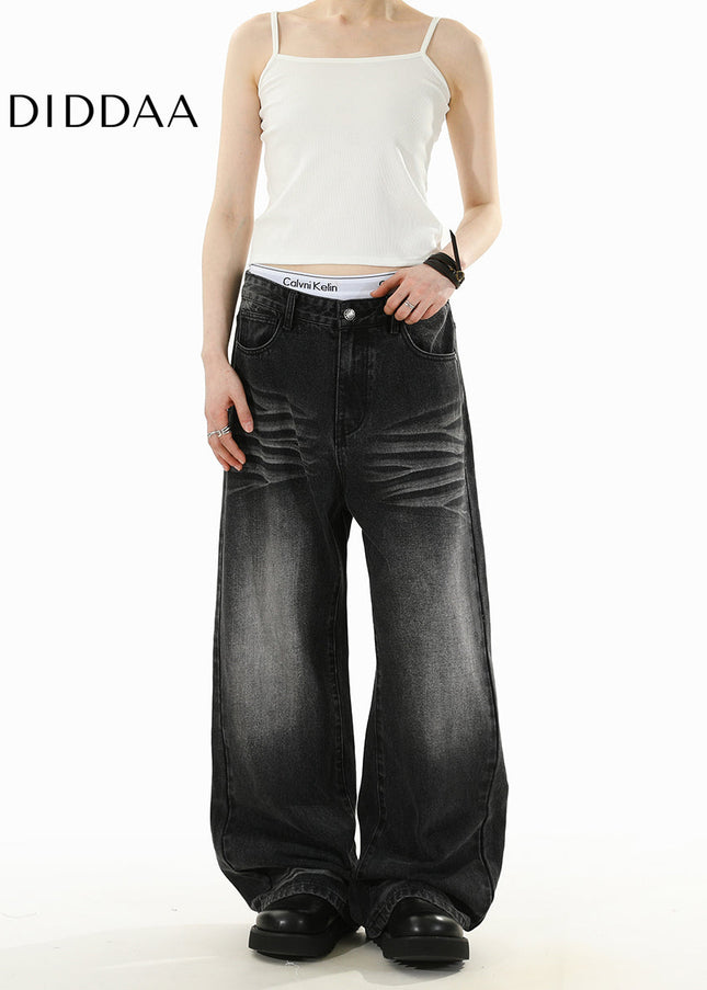 Light Blue Loose Wide-Leg Straight Jeans for Men and Women - Men’s Jeans