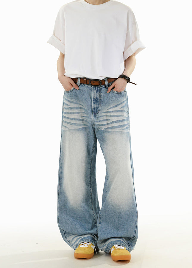 Light Blue Loose Wide-Leg Straight Jeans for Men and Women - Men’s Jeans
