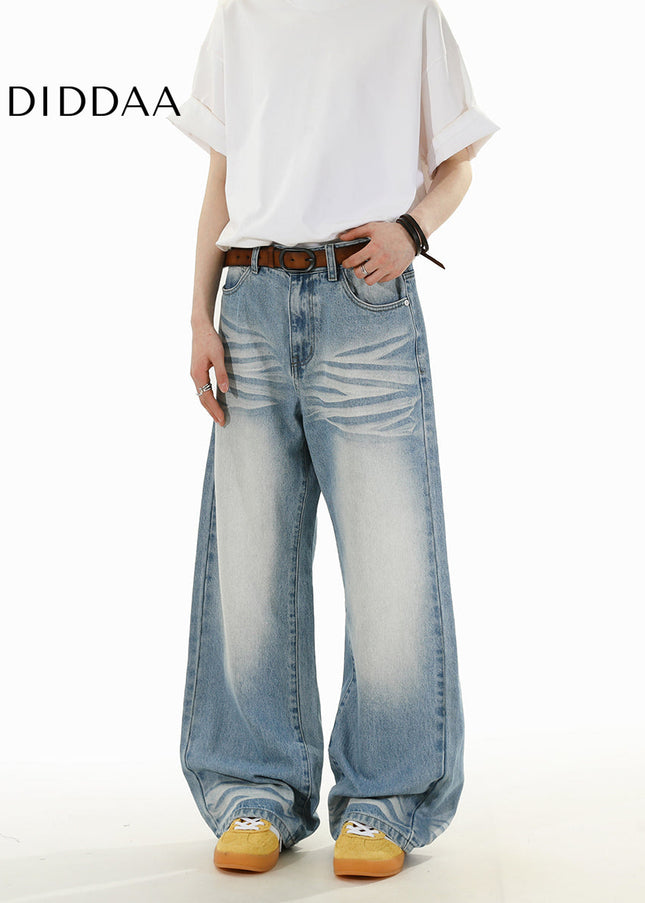 Light Blue Loose Wide-Leg Straight Jeans for Men and Women - Men’s Jeans