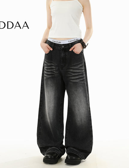 Light Blue Loose Wide-Leg Straight Jeans for Men and Women - S / Black - Men’s Jeans