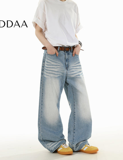 Light Blue Loose Wide-Leg Straight Jeans for Men and Women - S / Mid Blue - Men’s Jeans
