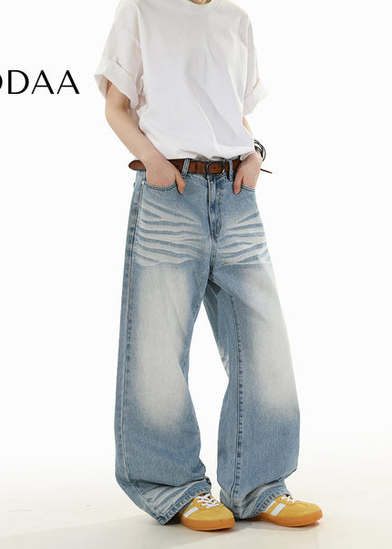 Light Blue Loose Wide-Leg Straight Jeans for Men and Women - S / Mid Blue - Men’s Jeans