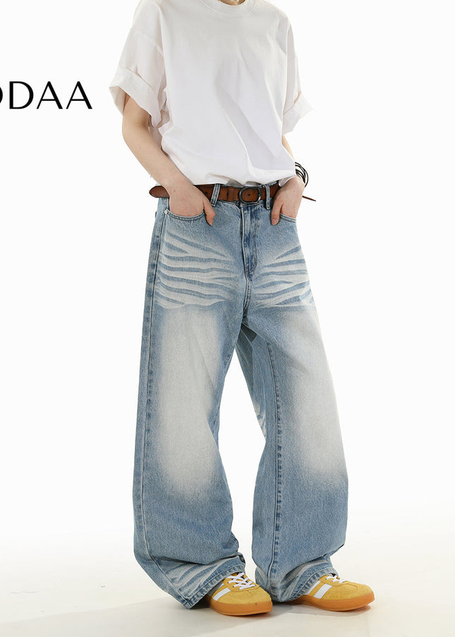 Light Blue Loose Wide-Leg Straight Jeans for Men and Women - S / Mid Blue - Men’s Jeans