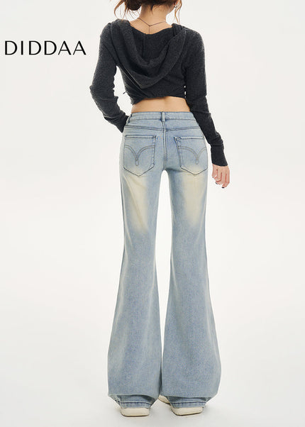 Light Blue Low-Waisted Loose Flared Pants for Women - Women’s Jeans