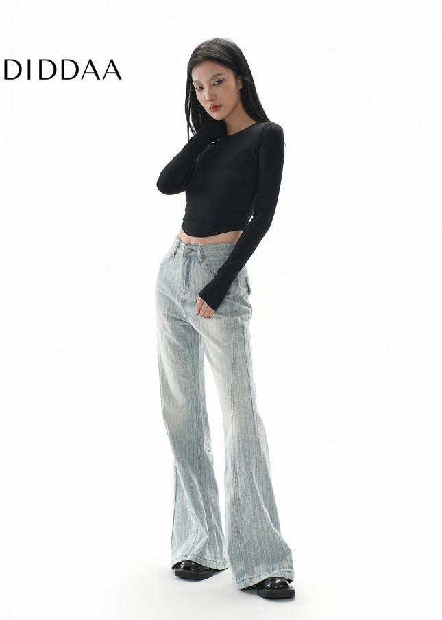 Light Blue Micro Flared Jeans with Horseshoe Design - Women’s Jeans