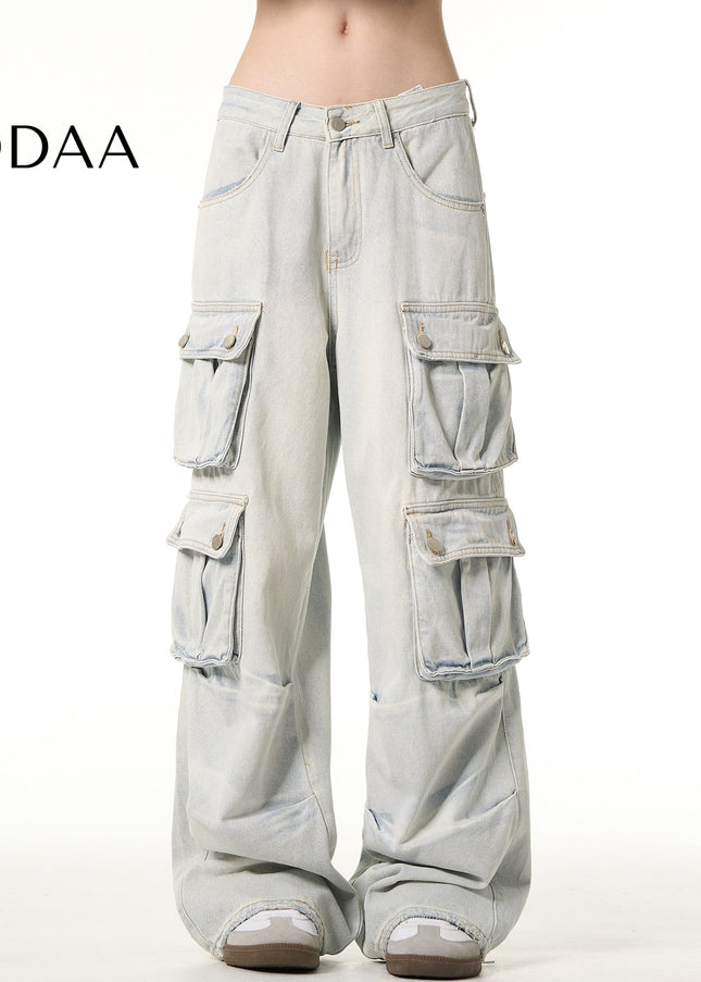 Light Blue Multi-Pocket Cargo Jeans for Men and Women - XS / Light Blue - Men’s Jeans