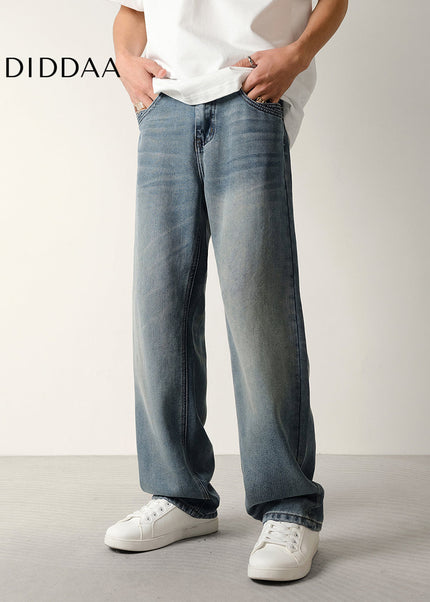 Light Blue Nostalgic Wash Loose Straight Jeans - Men’s Jeans