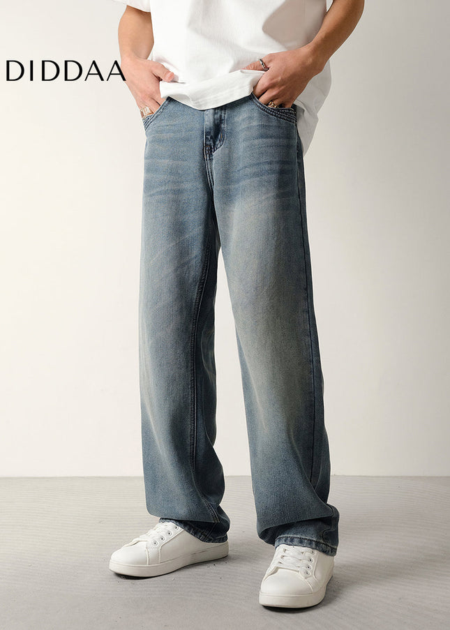 Light Blue Nostalgic Wash Loose Straight Jeans - Men’s Jeans