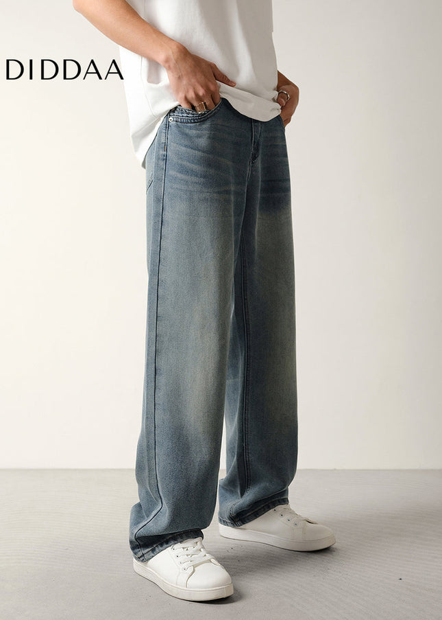 Light Blue Nostalgic Wash Loose Straight Jeans - Men’s Jeans