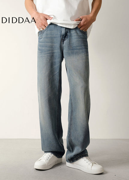 Light Blue Nostalgic Wash Loose Straight Jeans - Men’s Jeans