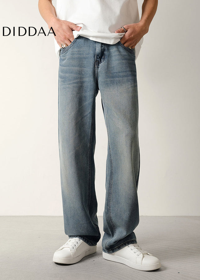 Light Blue Nostalgic Wash Loose Straight Jeans - Men’s Jeans