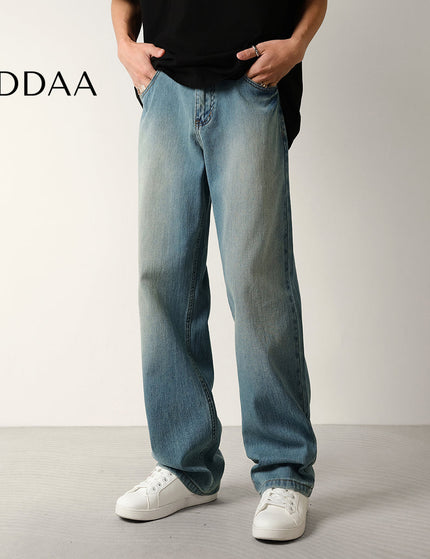 Light Blue Nostalgic Wash Stretch Straight Jeans - 28 / Mid Blue - Men’s Jeans